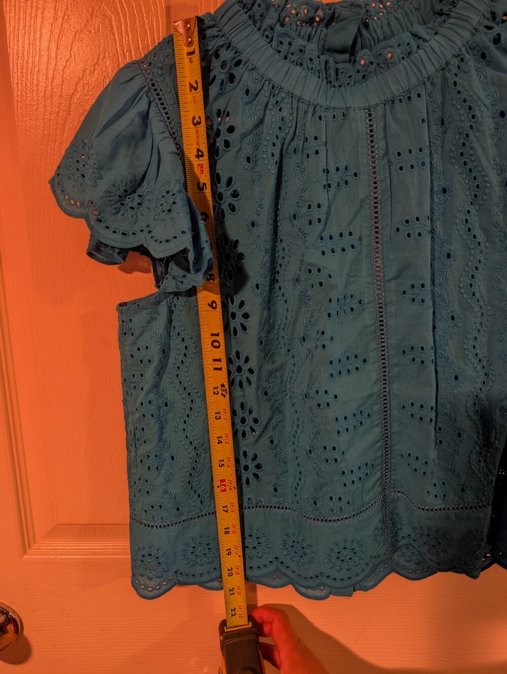 NWT S Jennifer & Grace Bluish Turquoise Eyelet Flutter Sleeve Top JJGB09 - Picture 7 of 8